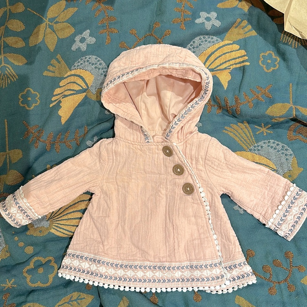 Soft Pink Embroidered coat with hood